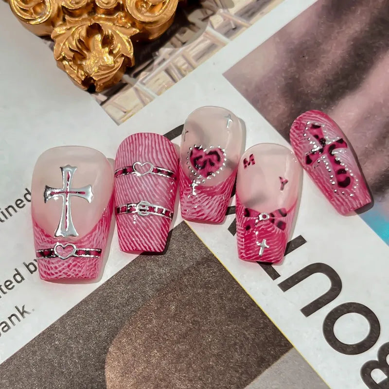 Leopard Cross Nail Stickers - Self-Adhesive Nail Art Decals for Manicure & DIY Crafts