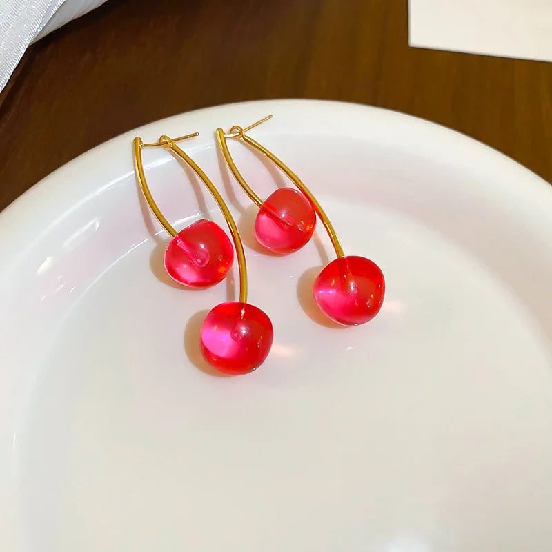 Red Cherry Drop Earrings for Women - Stylish Resin Fruit Dangle Jewelry
