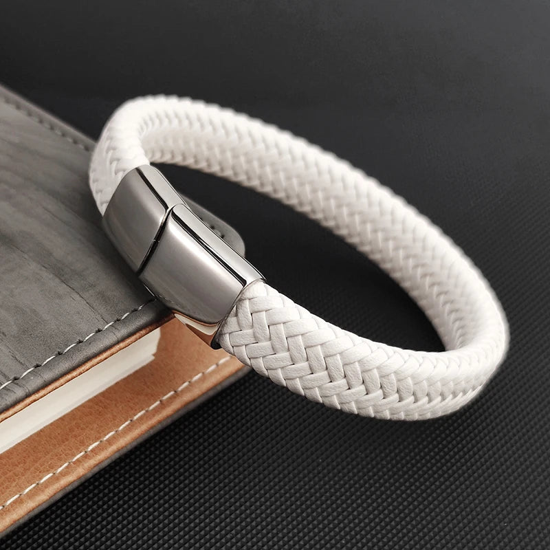 Men's Leather Braid Bracelet with Stainless Steel Buckle - Handmade Gift