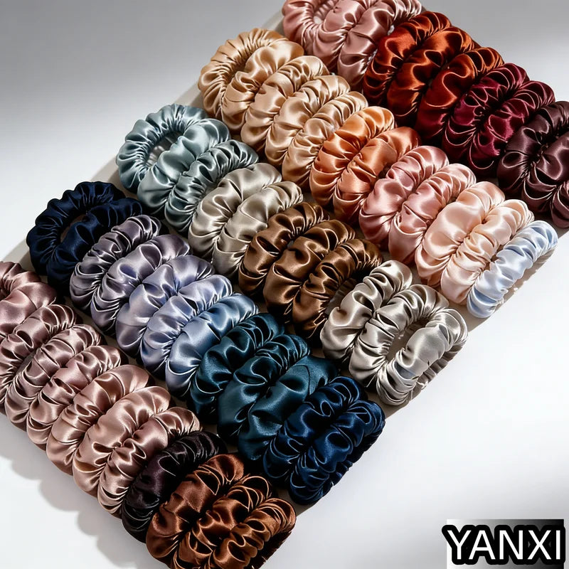 Bulk Satin Scrunchies Hair Ties Set - 100 Colors, Small 6.5cm for Women