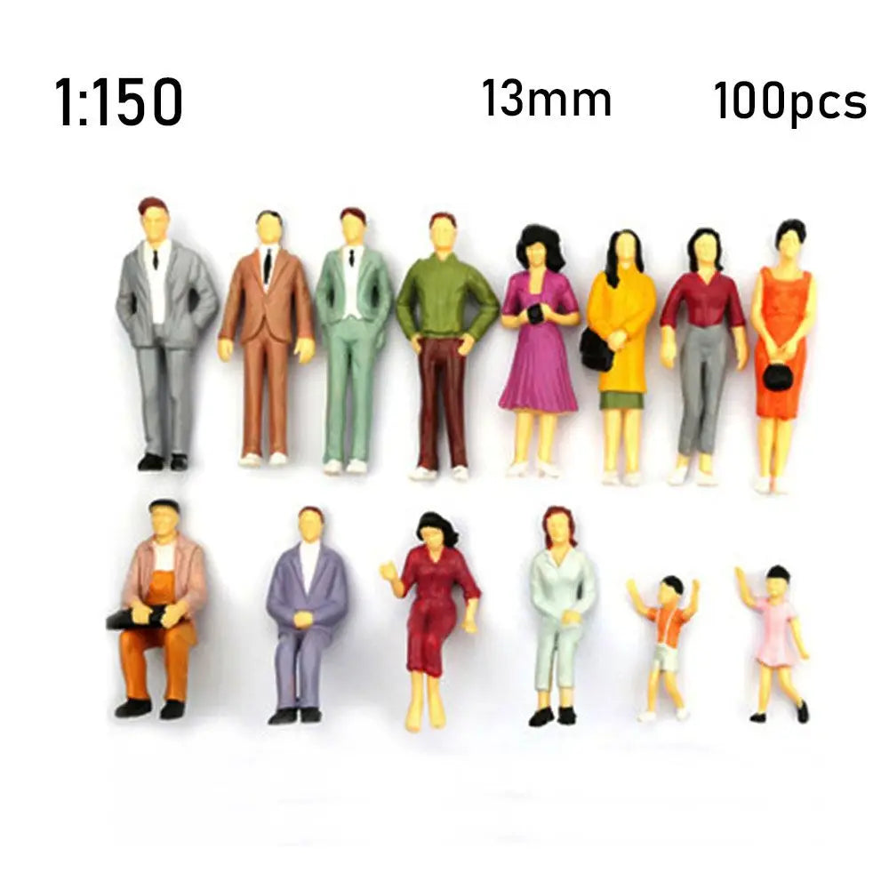 100Pcs Scale Model People Figures for Train Layouts - Painted Passengers in Various Poses