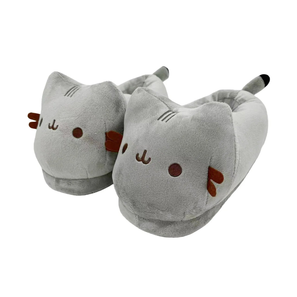 Gray Cat Slippers Cozy Indoor Footwear for Men Women - Fluffy Autumn Winter Gift