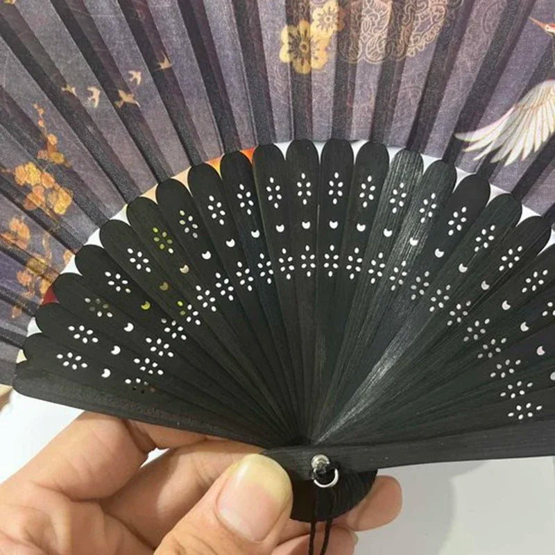 Vintage Chinese Hand Fan with Cranes Pattern Folding Fan for Travel & Performances