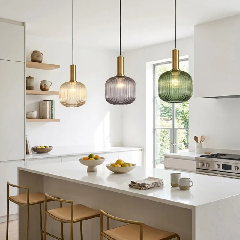 Glass Pendant Lights E27 Smoke Gray for Kitchen Dining Living Room Bar Home Decor Hanging Lighting