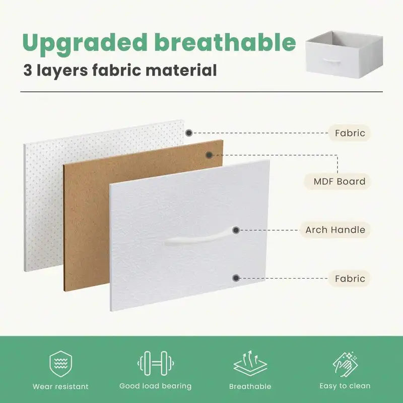 Bedroom Dresser Chest with Fabric Bins - Wooden Top Storage Tower