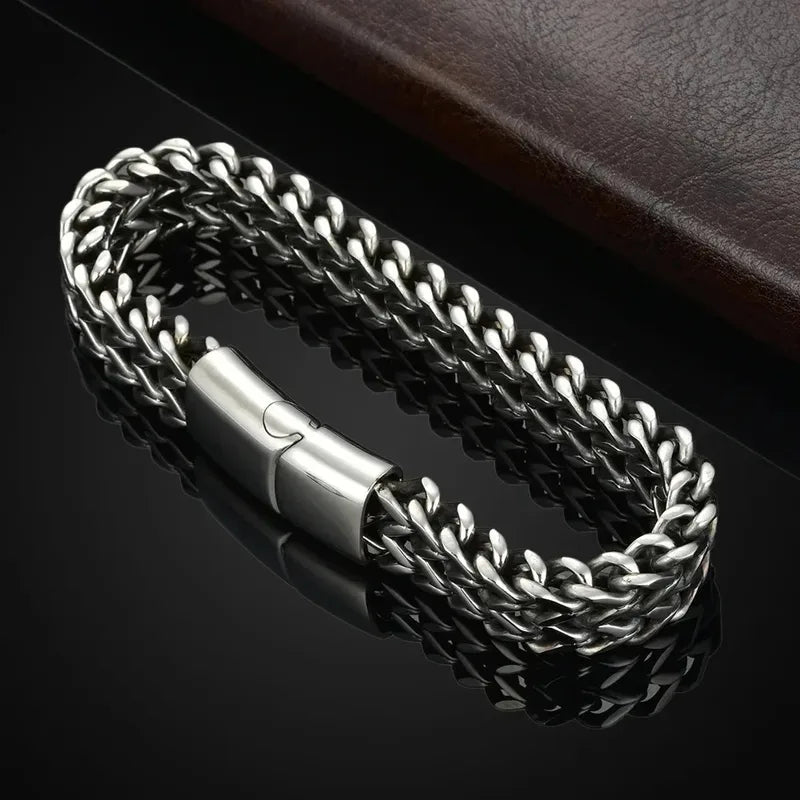 Stainless Steel Braided Double Row Fish Scale Alloy Magnetic Buckle Bracelet with Keel Jewelry