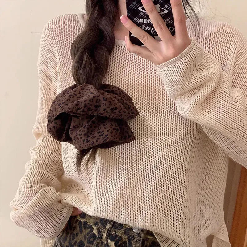 Vintage Leopard Print Large Scrunchie for Women & Girls Hair Accessories