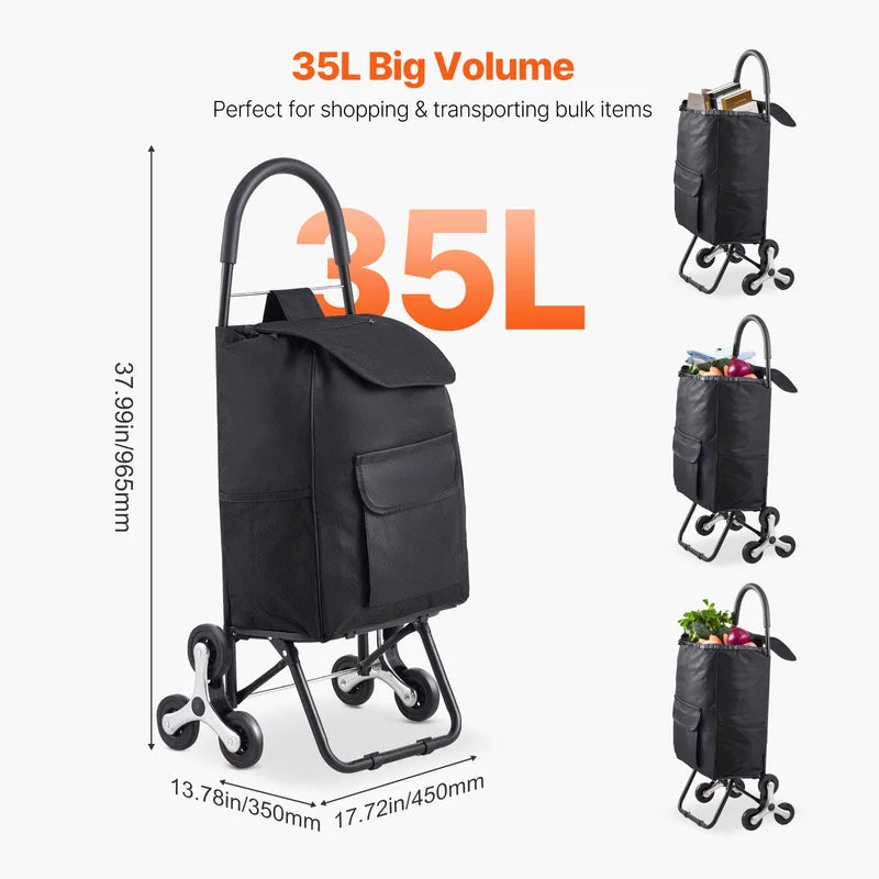 Foldable Stair Climbing Shopping Cart 110Lbs Household Utility Trolley