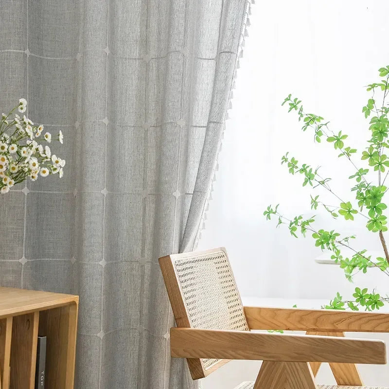 Sheer Jacquard Curtains for Living Room and Bedroom - Modern Silk Window Drapes