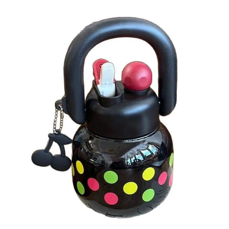 800ML Cute Cherry Water Bottle with Straw - Large Capacity Travel Mug