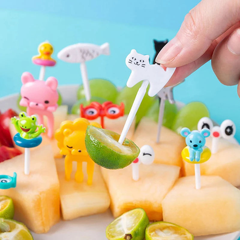 Kids Fruit Fork Set - Reusable Plastic Bento Picks for Lunch & Snacks