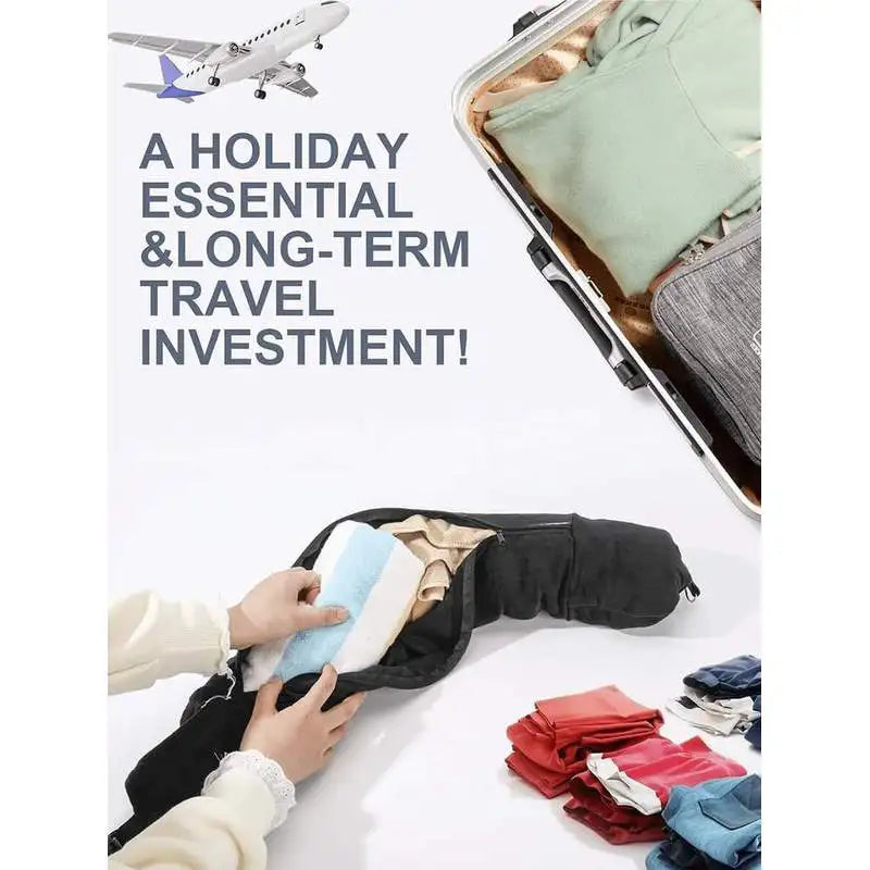 Stuffable Travel Neck Pillow Cover for Clothes - Space Saving Soft Plush Support