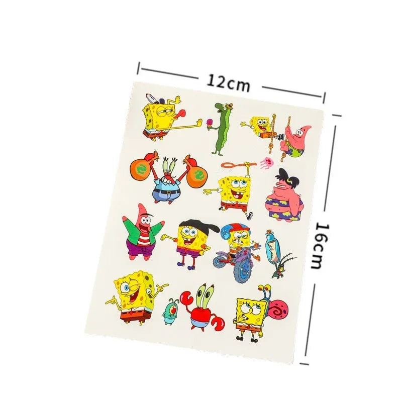 4-Pack Cartoon SpongeBob Temporary Tattoos Body Art Stickers for Parties and Gifts