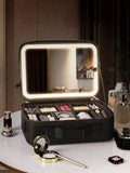 Travel Makeup Bag with LED Lighted Mirror, Large Capacity Rechargeable Cosmetic Organizer Case for Women