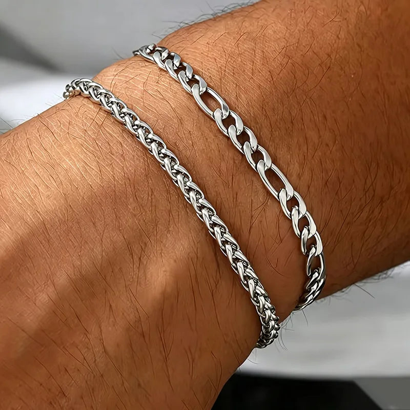 7-Piece Stainless Steel Bracelet Set for Men, 8.27 Inch Daily Wear Gift