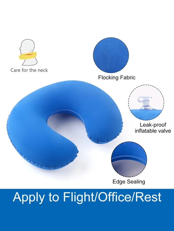 Inflatable U-Shaped Travel Neck Pillow 2-Pack Portable Folding Support