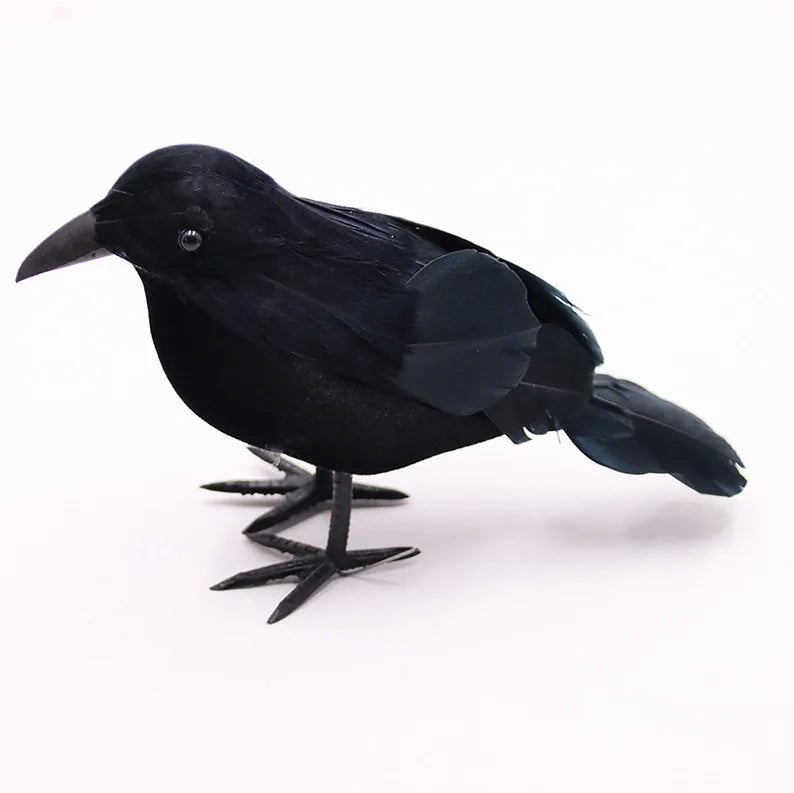 Halloween Crow Decor Plush Animal Figurine for Horror & Garden Decorations