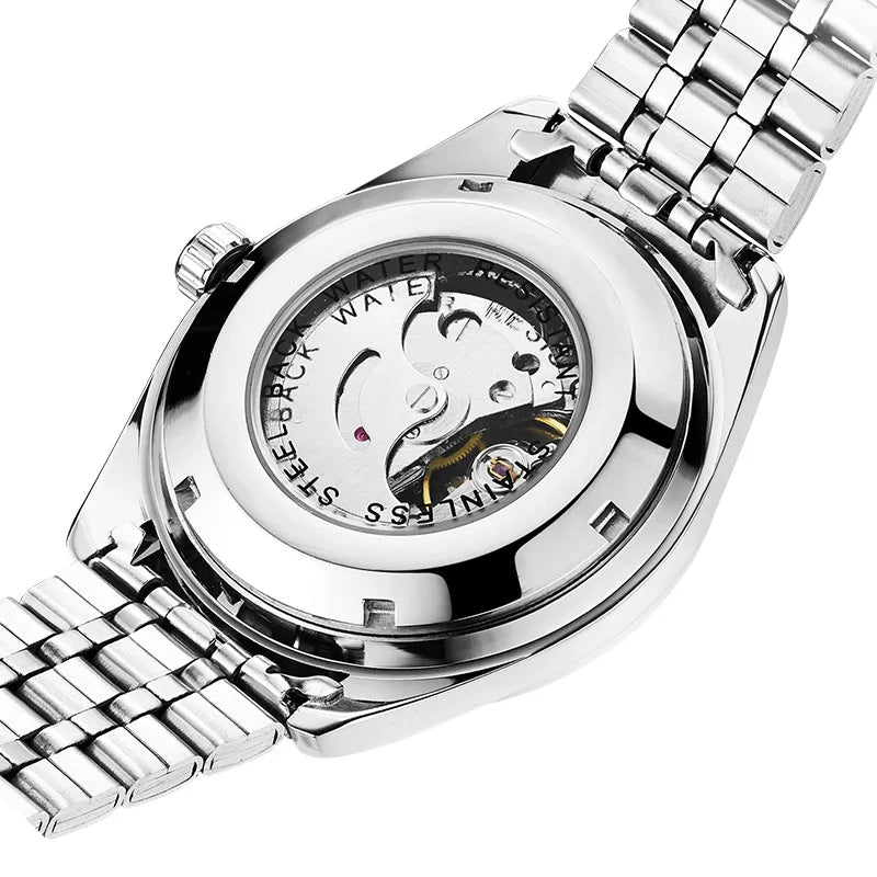 Luxury Automatic Skeleton Men Watch with Luminous Hands and Diamond Accents