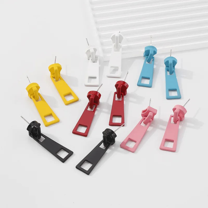 Unisex Geometric Zipper Stud Earrings for Women Men Fashion Jewelry
