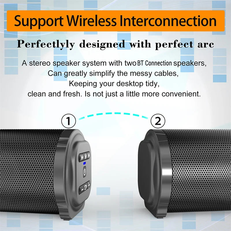 Wireless Bluetooth Sound Bar with Subwoofer for TV Home Theater Portable Speaker