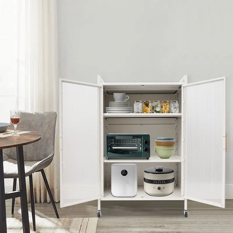 4-Tier Steel Storage Cabinet with Adjustable Shelves & Magnetic Doors for Kitchen Office