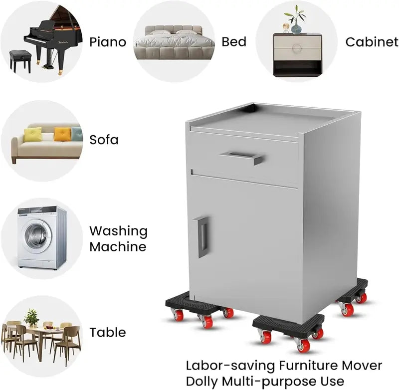 Furniture Movers with Wheels 4-Pack Portable Dolly with 360° Rubber Casters