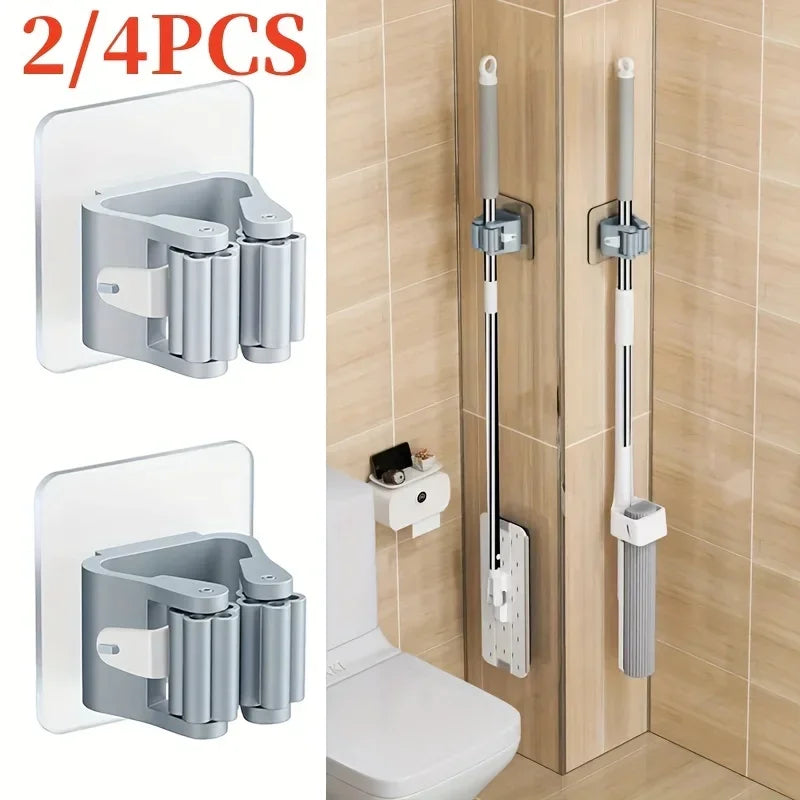 Wall-Mounted Bathroom Shower Holder Organizer Hooks for Mop Broom Storage
