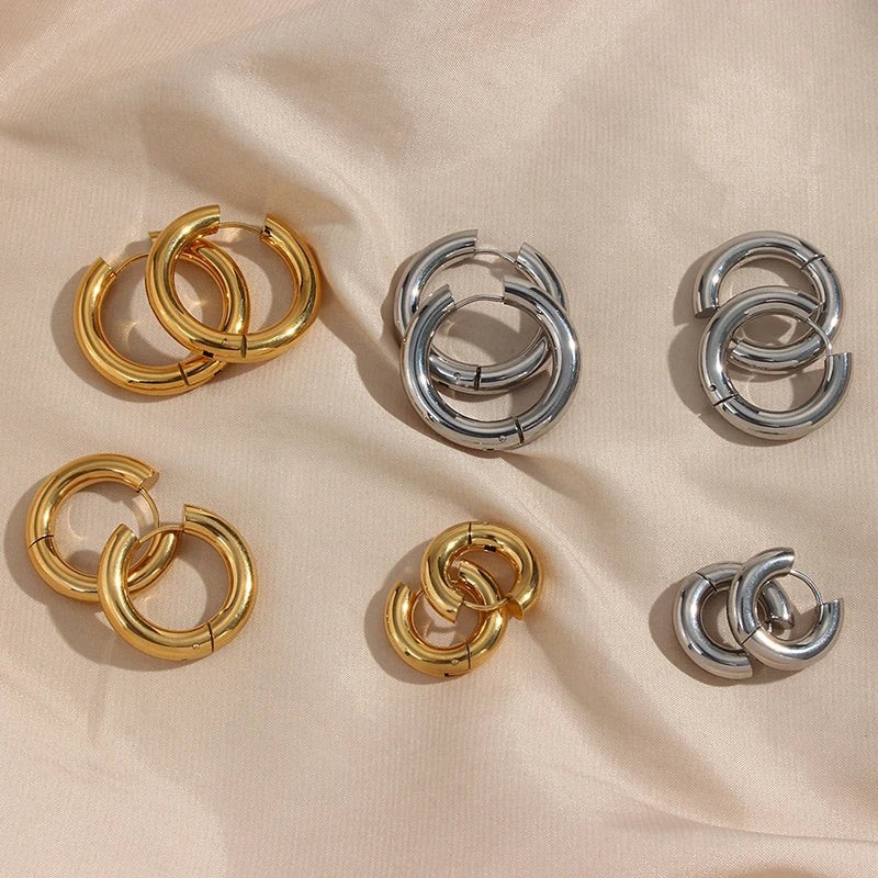 Classic Round Stainless Steel Earrings for Women Men Geometric Circle Ear Buckle
