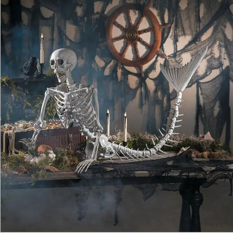 Halloween Mermaid Skeleton Decoration - 80cm Plastic Fish Skeleton for Haunted House & Yard Scene