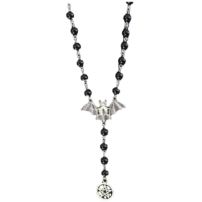 Gothic Bat Pendant Necklace with Star Charm, Halloween Witch Jewelry
