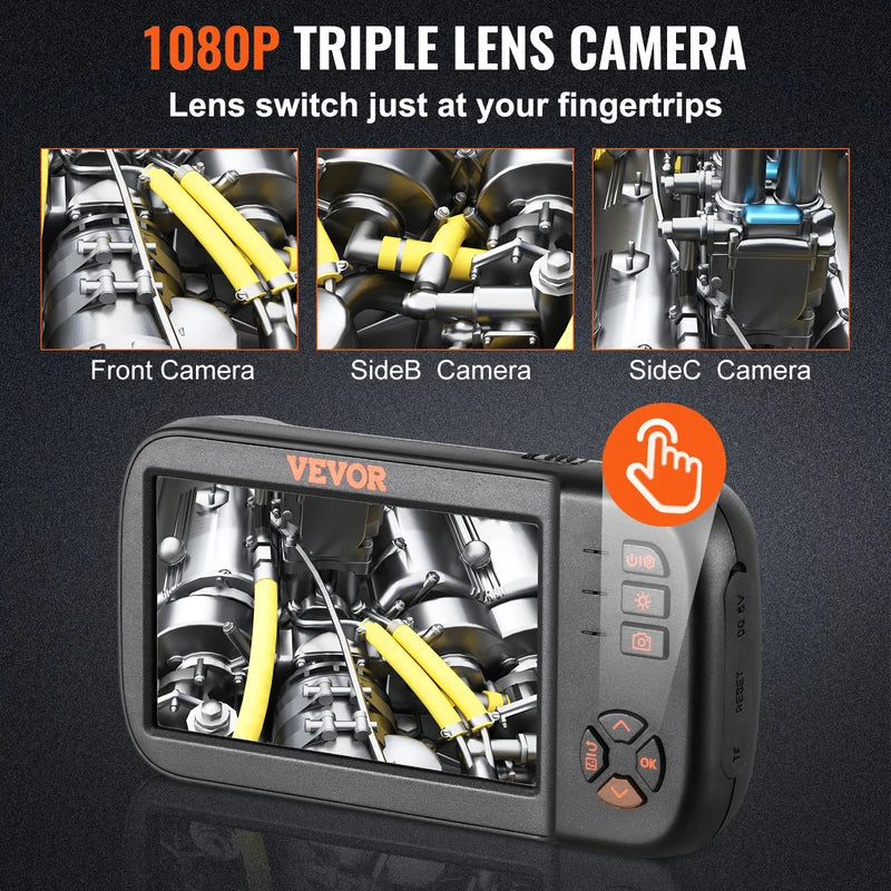 Industrial Endoscope Camera 1080P 4.5-Inch IPS Screen Waterproof Borescope with 3 Lenses