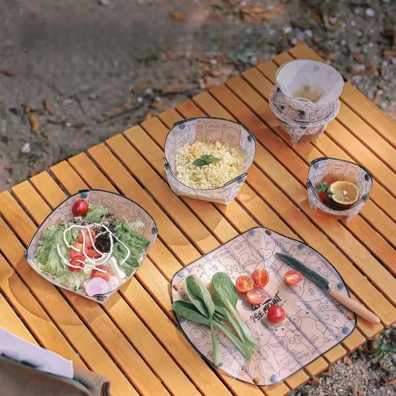 Ultralight Folding Camping Tableware Set - Portable Bowl Plate Cup for Hiking & Picnic