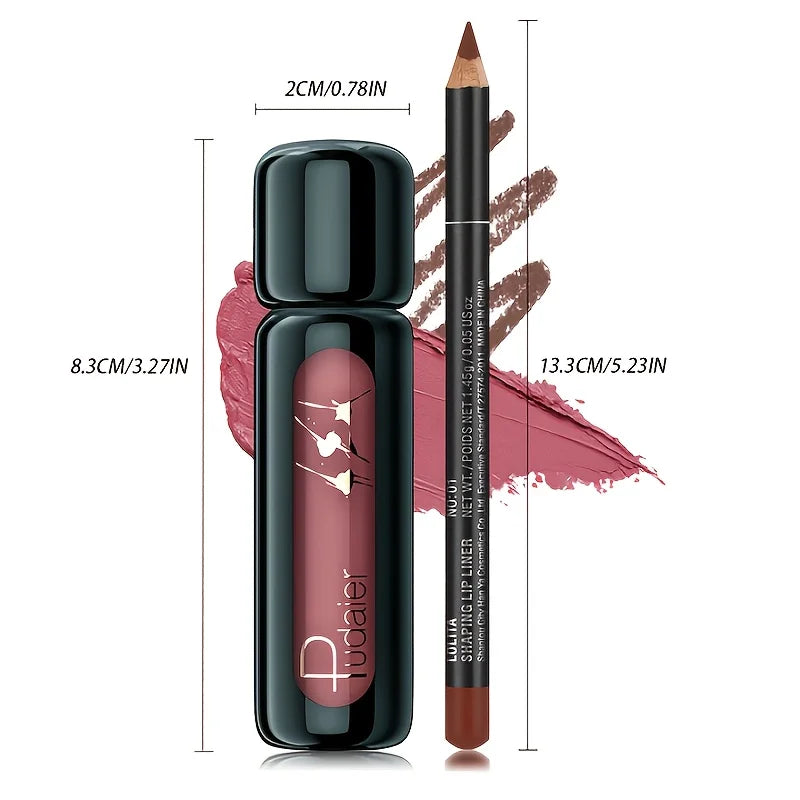 Waterproof Matte Lip Liner and Lip Gloss Set - Long-Lasting, Natural Tones