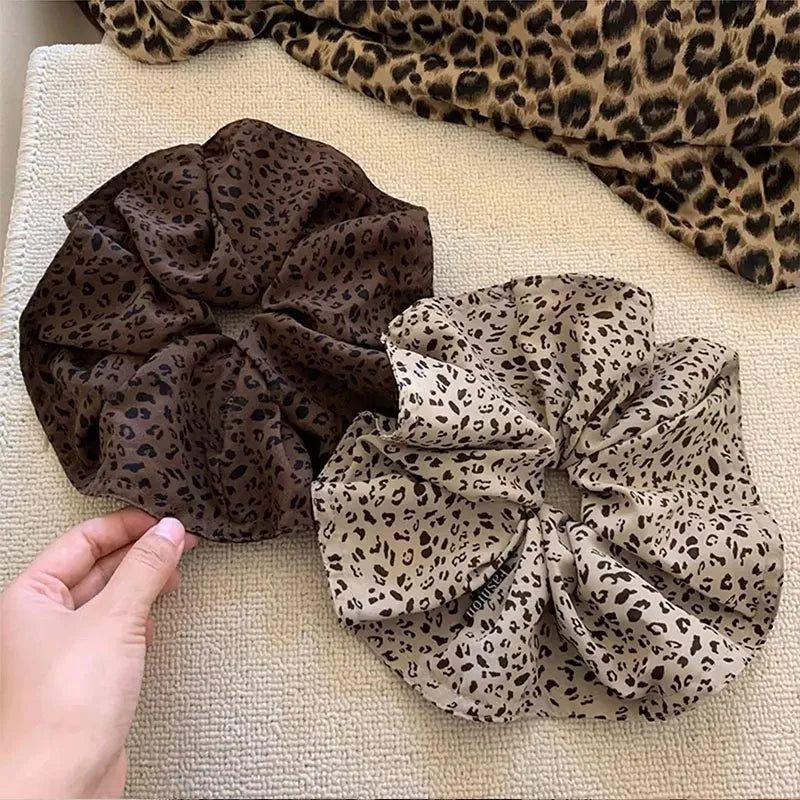 Vintage Leopard Print Large Scrunchie for Women & Girls Hair Accessories