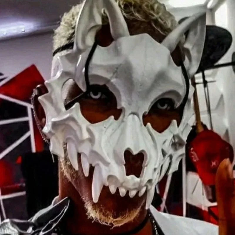 Horror Skull Mask with Long Teeth Demon Skeleton Cosplay Halloween Prop