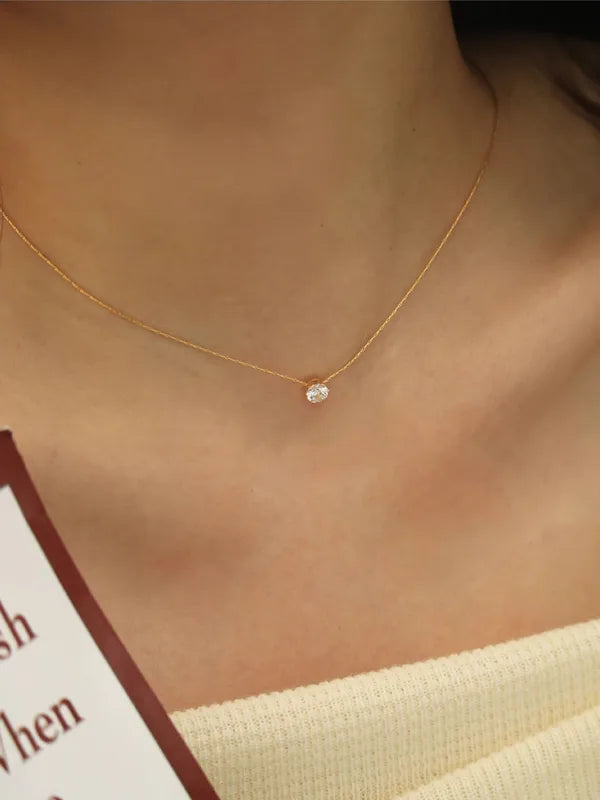 Minimalist Zircon Charm Necklace with Stainless Steel Chain - Anti Tarnish Jewelry