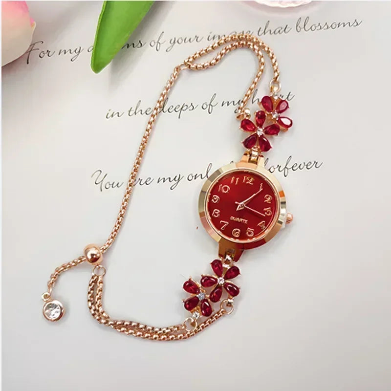 Women Quartz Watch with Strass Dial and Bracelet - Multiple Colors