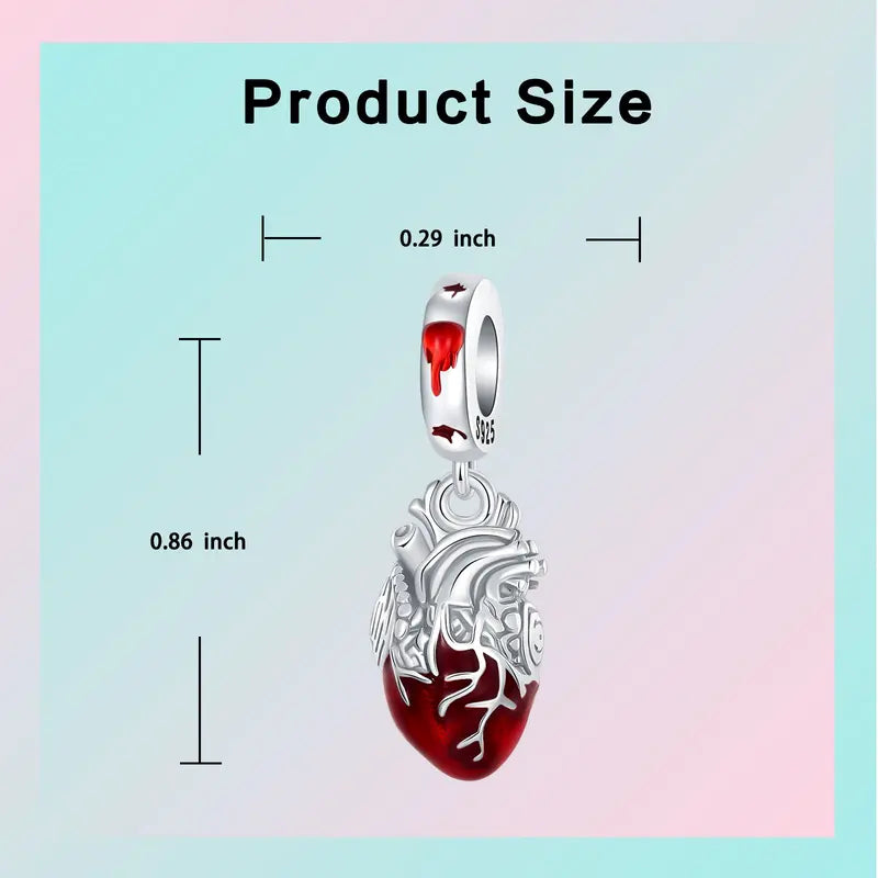 Charms Bead 925 Sterling Silver Red Heart Dangle Pendant for Jewelry DIY Fit Bangle Necklace