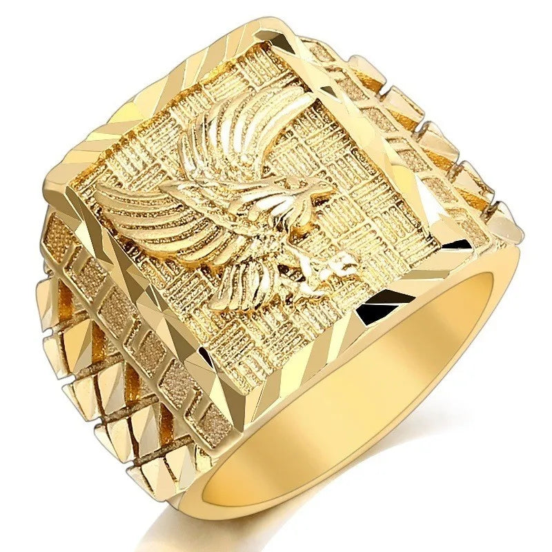 Men's Eagle Ring - Gold Plated Flying Animal Pattern Jewelry, Multiple Sizes