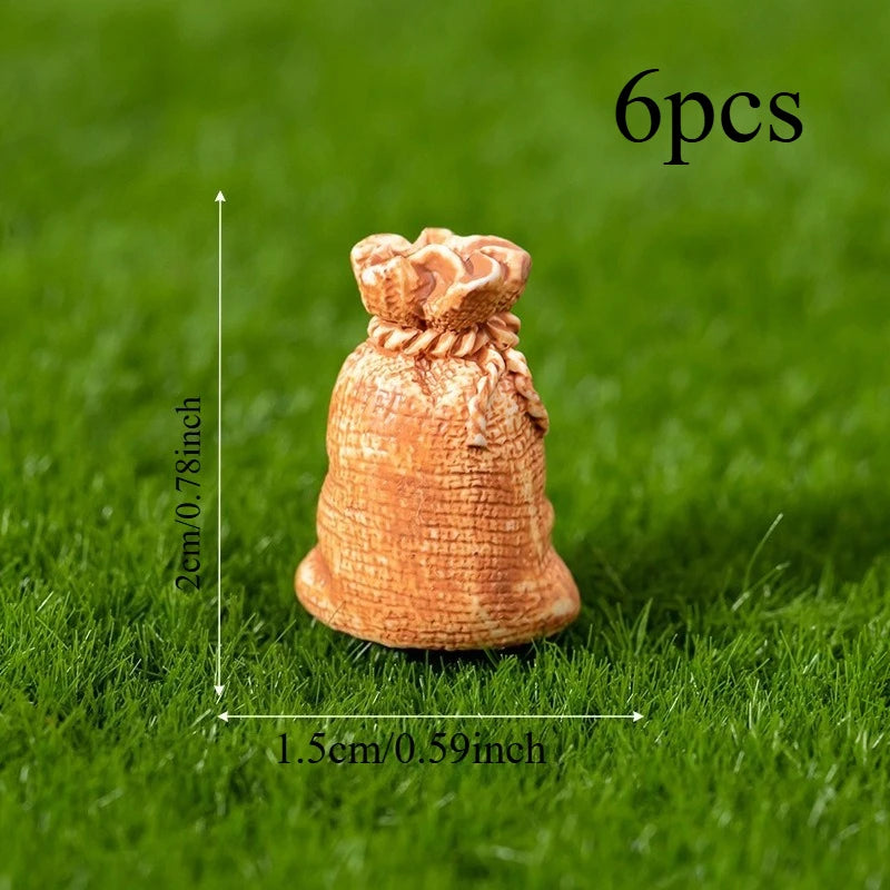 6pcs Realistic Burlap Sack Statues Resin Craft Decor for DIY & Holiday Scenes
