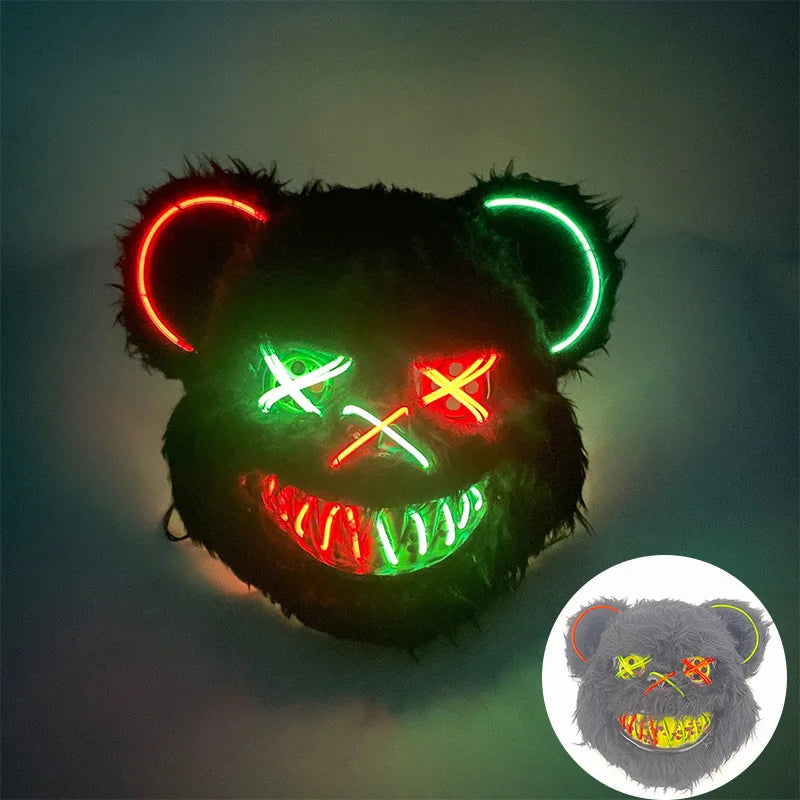 Glowing Halloween Horror Mask with Flashing Neon Light for Cosplay and Parties