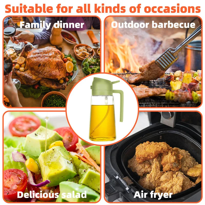 Dual-Function Oil Spray Bottle for Cooking and Baking, 500ml, Leak-Proof Kitchen Dispenser