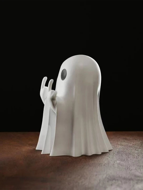 Halloween Ghost Statue - Cute & Terrifying Middle Finger Ghost Decor, Small Resin Figurine