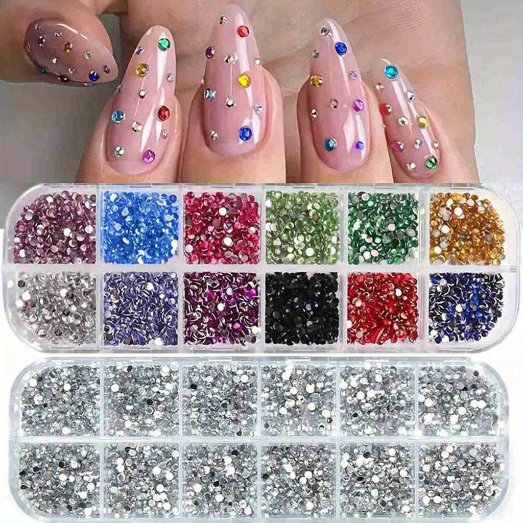 Silver Rhinestone Nail Art Kits with Colorful Rhinestone Cases - for Makeup & Nails