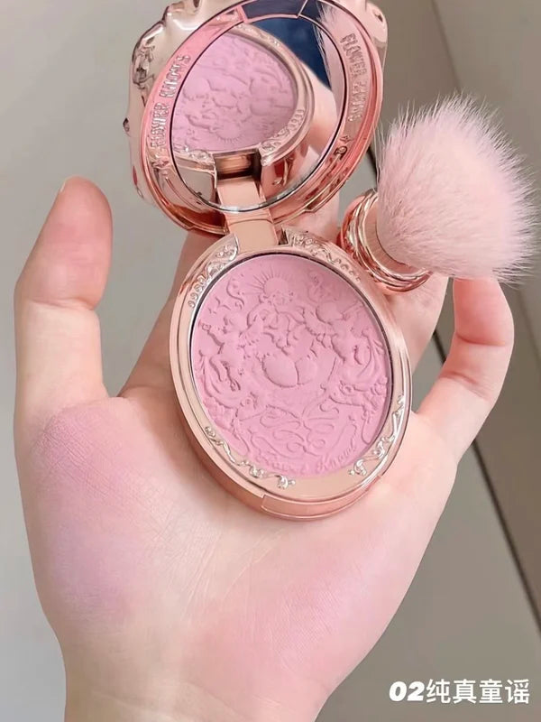 Flower Knows Embossed Blush Face Makeup - Matte Shimmer Waterproof Natural Nude