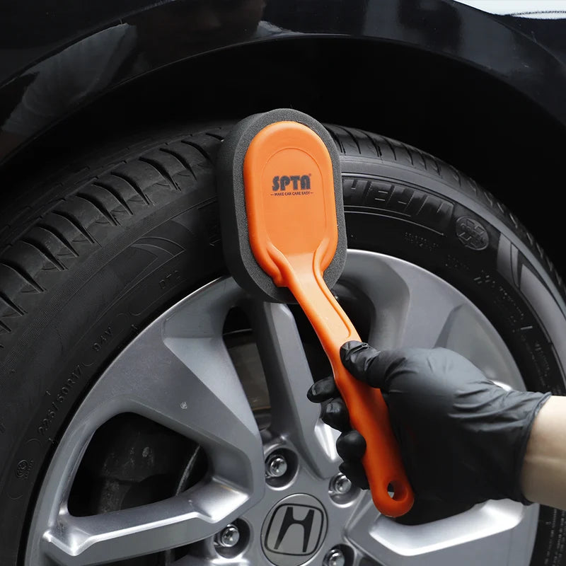 Car Wheel and Tire Waxing Applicator Brush - Polishing Sponge with Handle