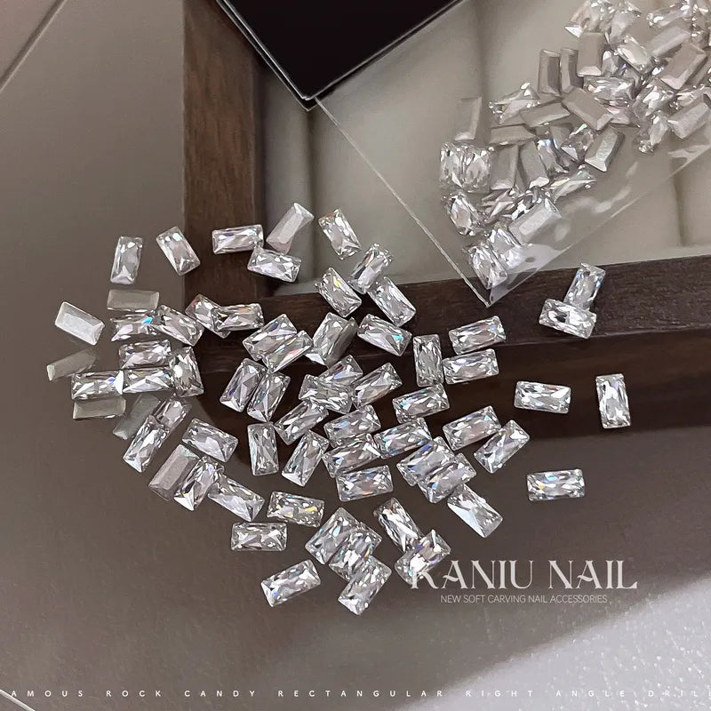 Champagne Rectangular Nail Zircon Set - White Transparent 5A Nail Art Accessories