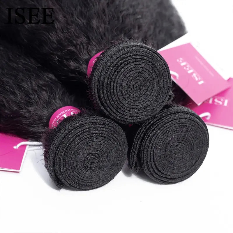 Mongolian Kinky Straight Hair Extensions Bundles 100% Human Hair - Natural & Remy