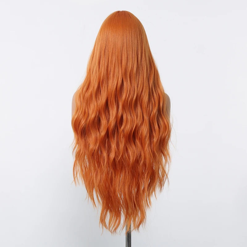 Long Wavy Cosplay Wig with Bangs - Heat Resistant Synthetic Hair for Women