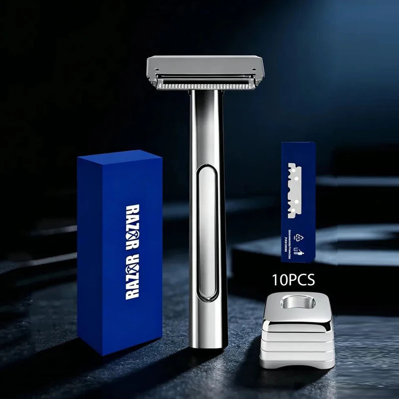 Safety Razor with Double-Edged Half Blades Metal Handle Gift Box Men’s Shaving
